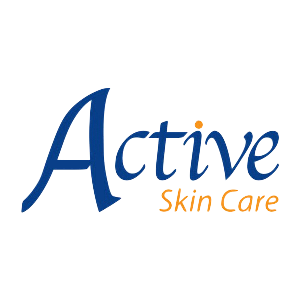 Active Skin Care logo with blue text and orange accents