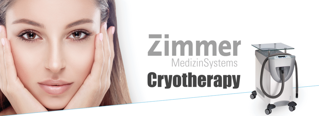 Zimmer MedizinSystems cryotherapy machine and woman's face