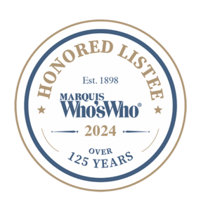 Marquis Who's Who 2024 Honored Listee badge, celebrating over 125 years