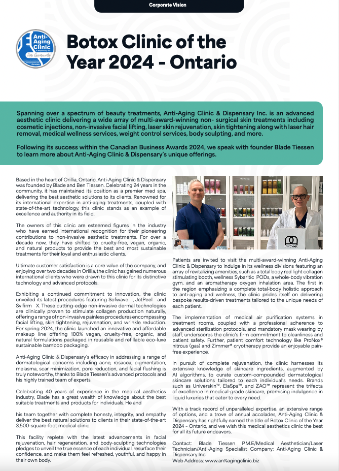 Anti-Aging Clinic & Dispensary wins 2024 Botox Clinic of the Year in Ontario