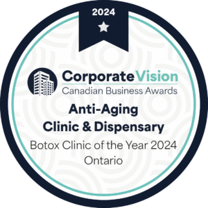 Award badge for Anti-Aging Clinic and Dispensary, Botox Clinic of the Year 2024, Ontario