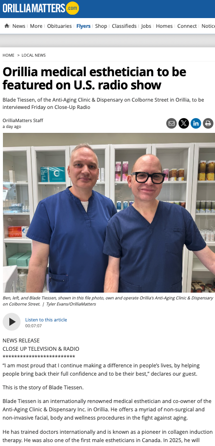 Brad Tiessen of Anti-Aging Clinic to be featured on U.S. radio show