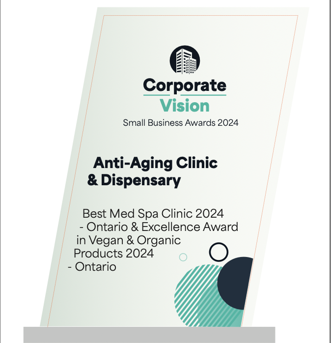 Corporate Vision 2024 award for top anti-aging clinic and dispensary in Ontario