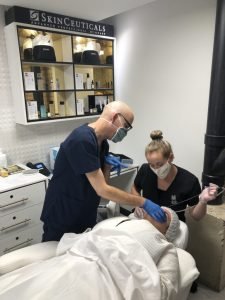 Professional skincare treatment being administered in a clinic setting