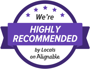 Highly recommended badge from Alignable with stars and purple banner