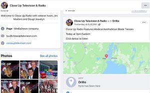 Close Up Radio featuring medical aesthetician Blade Tiessen in Orillia map