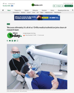 Orillia medical esthetician participates in clean air research using advanced technology