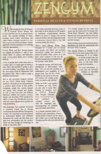 Zengym fitness retreat brochure featuring exercise bike and interior images
