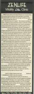 ZenLife Vitality Clinic brochure promoting anti-aging lifestyle programs