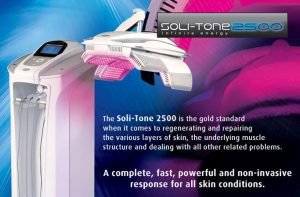 Soli-Tone 2500 skin treatment device with pink light for skin and muscle regeneration