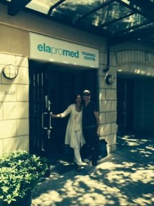 Elapromed Training Centre entrance with two people outside